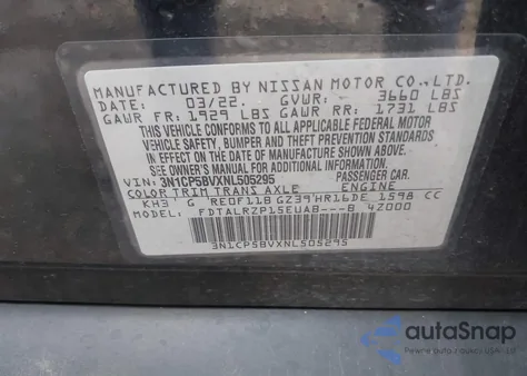 2022 Nissan Kicks S Xtronic Cvt z USA, uszkodzony, nr VIN 3N1CP5BVXNL505295